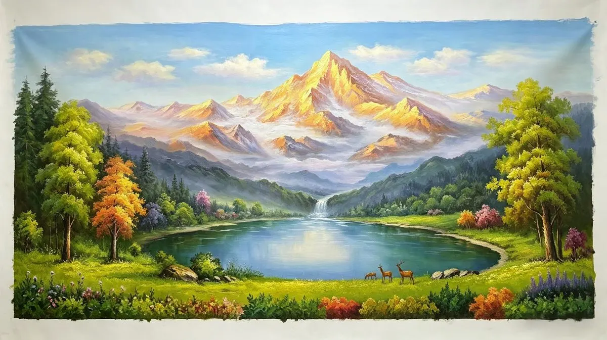 金山映湖手绘油画，100×180cm，大芬村老廖画室纯手绘