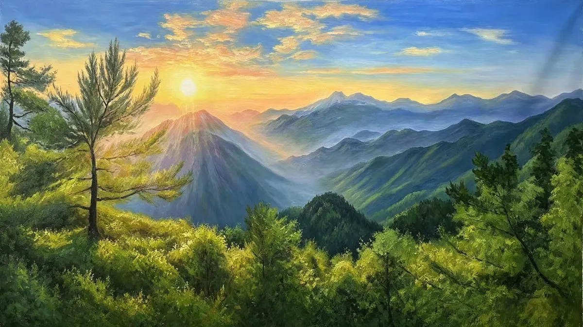 旭日东升手绘油画，80×150cm，大芬村老廖画室纯手绘