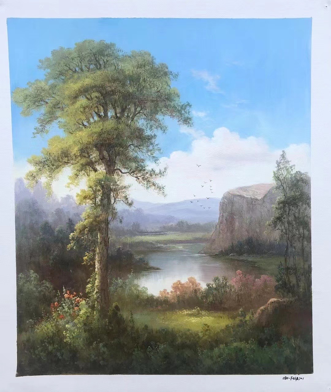 老廖手绘日落田野风景油画，暖金色调宁静治愈，适合卧室挂画